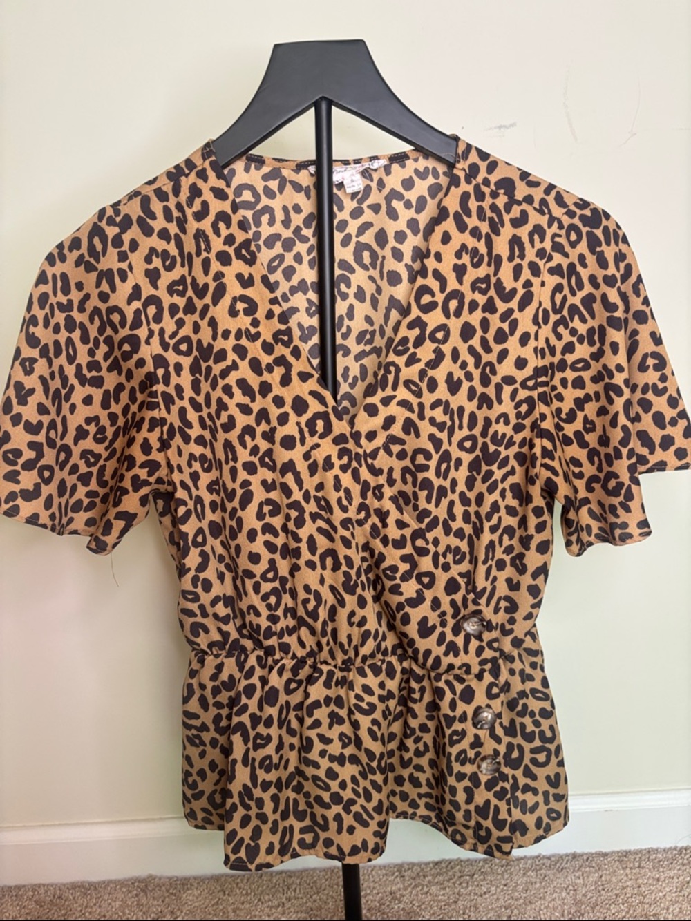 3 for $20 Pink Rose Leopard Print Wrap Peplum Blouse - Brown & Black Size Small
